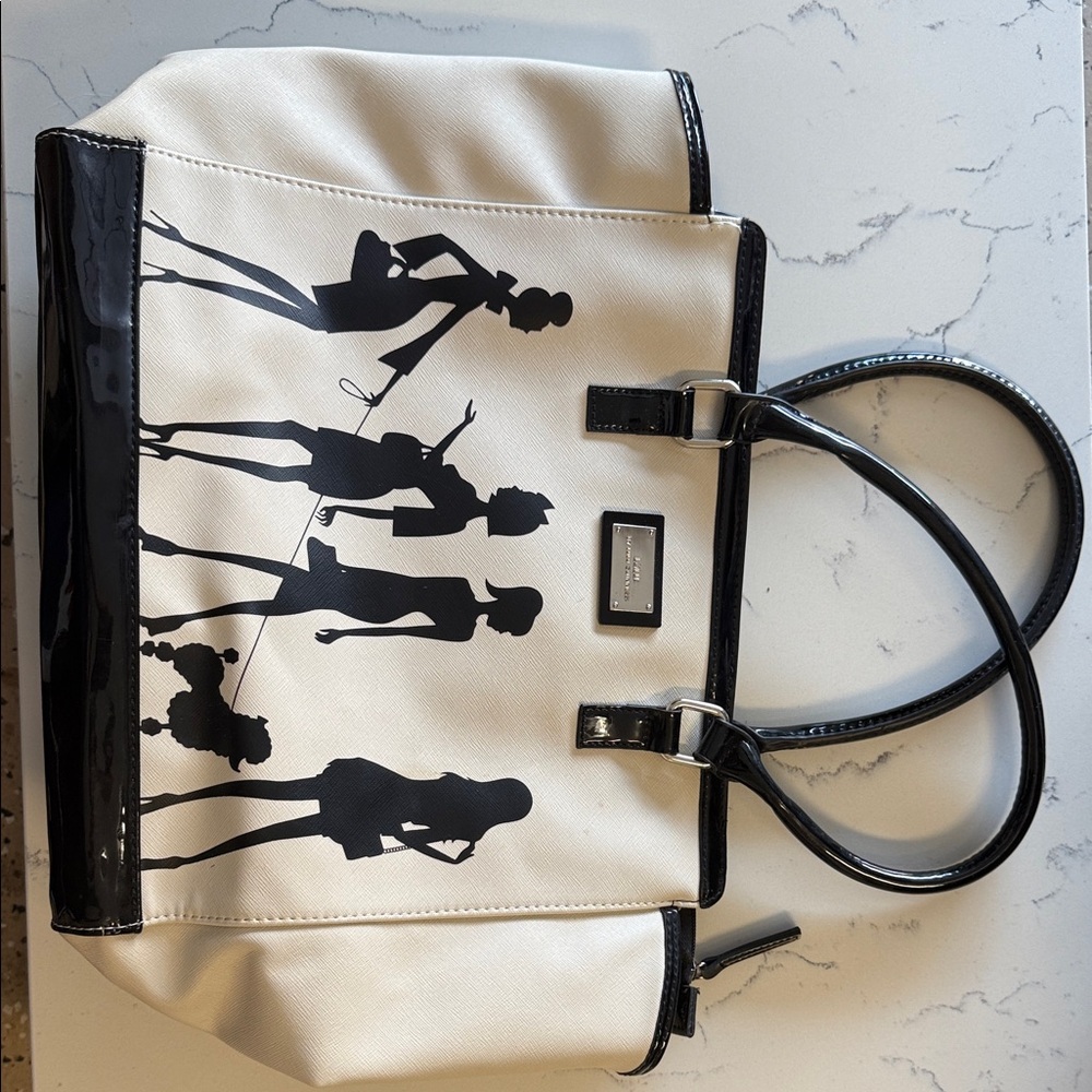 Lulu Guinness Black and Cream Fashion Silhouette Tote